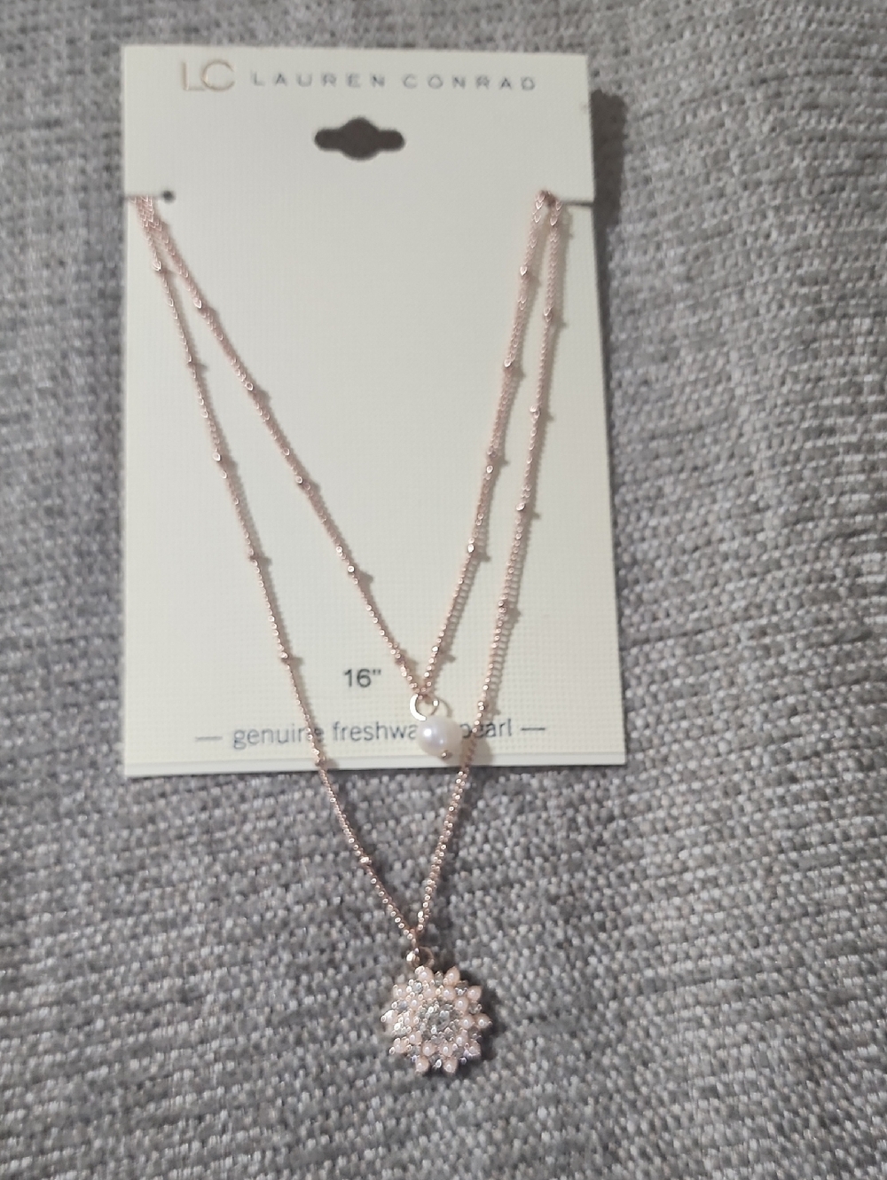 LC Lauren Conrad Rose Gold Layered Pearl & Crystal Pendant Necklace